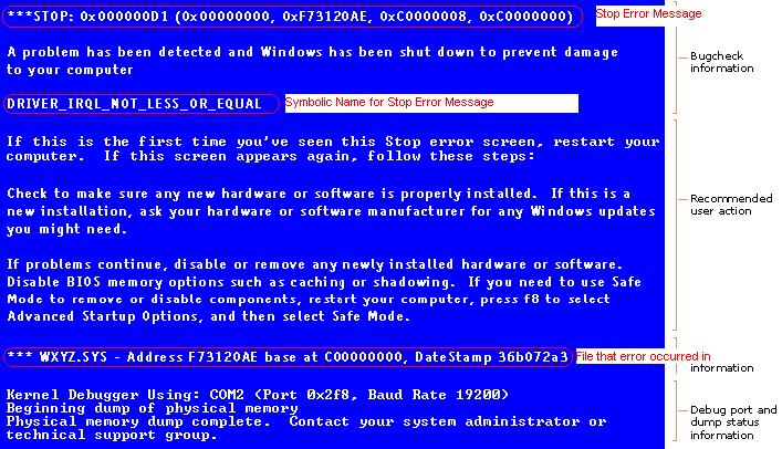 BSOD Screen Shot w/annotations of needed information.